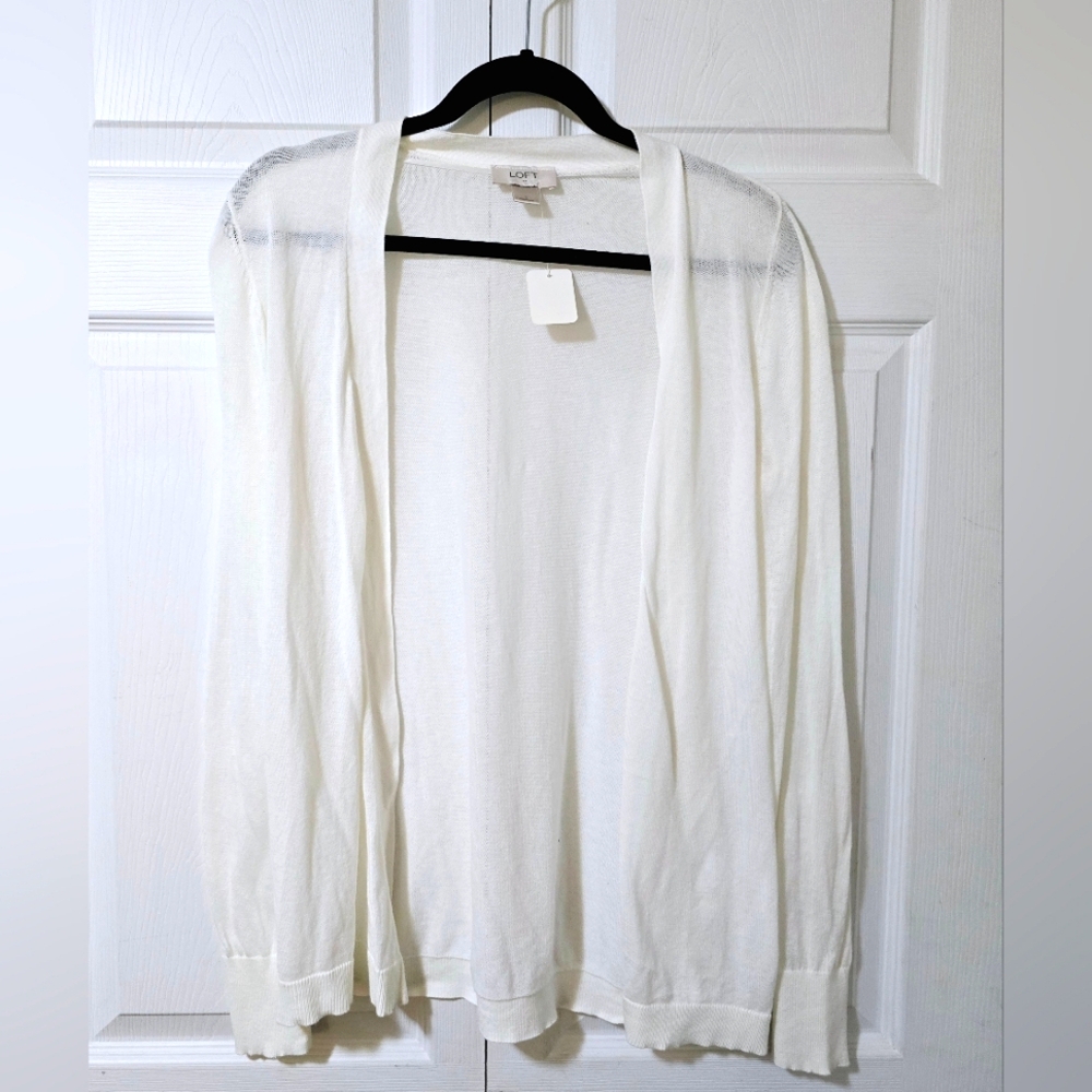 LOFT Women's Size Small Cream Thin Stretchy Open Front Cardigan Sweater